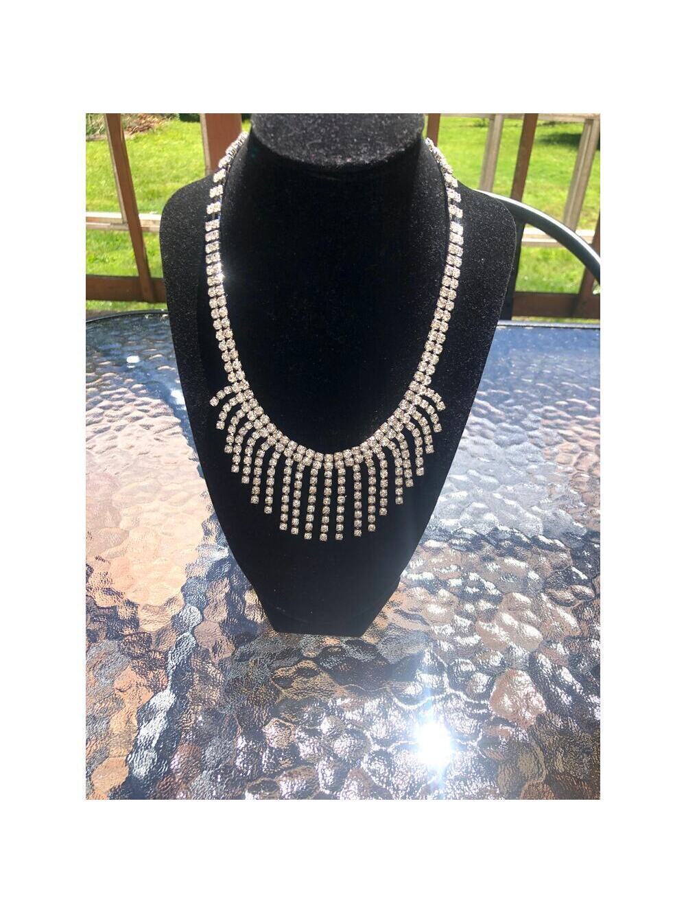 A New Day NWT Women's Rhinestone Fringe Silver Tone Statement Necklace